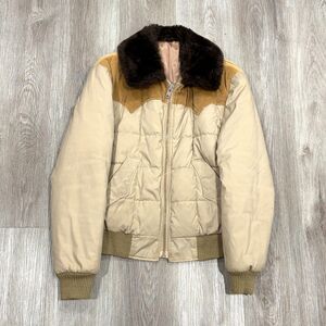 RARE Vintage 70s Stetson Western Quilted Puffer Jacket 38 M Ranchcore Cowboy Fur